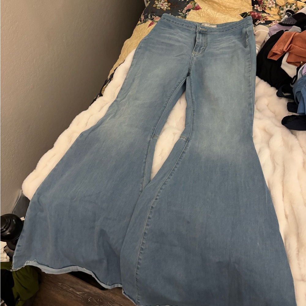Free People Blue Flare Wide Leg Jeans
